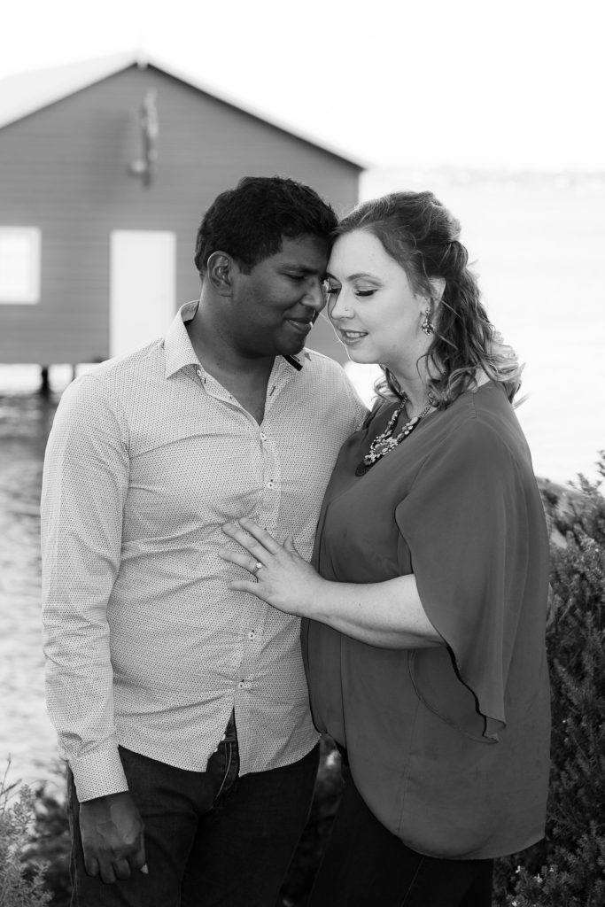 engagement photo blue boat shed