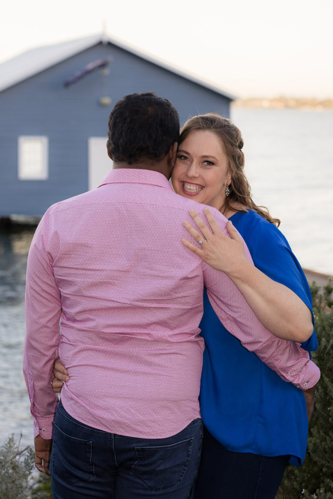 engagement photo blue boat shed