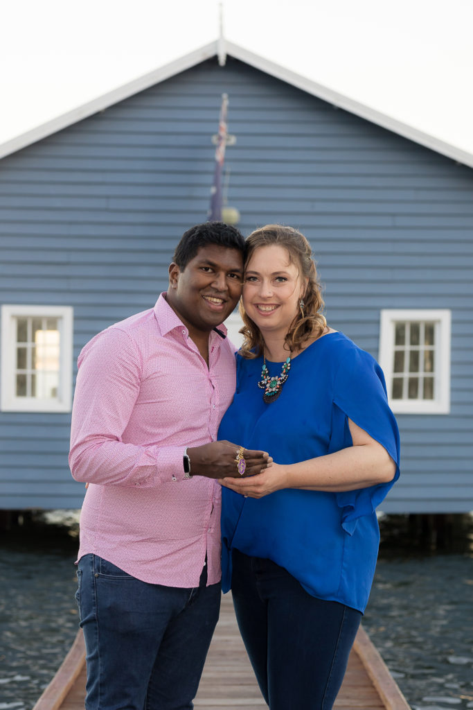 engagement photo blue boat shed