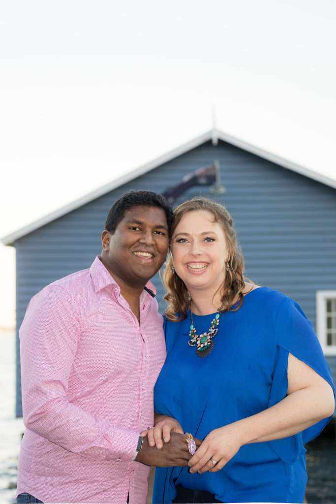 engagement photo blue boat shed