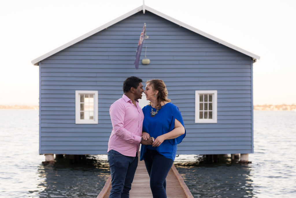 engagement photo blue boat shed