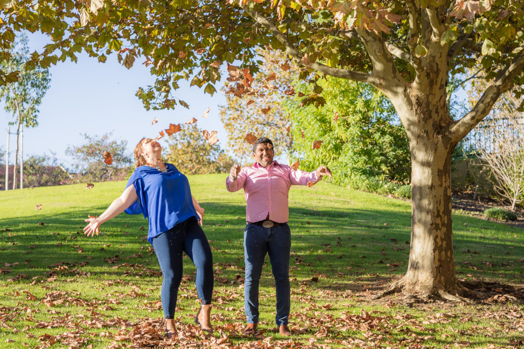 engagement photo autumn leaves