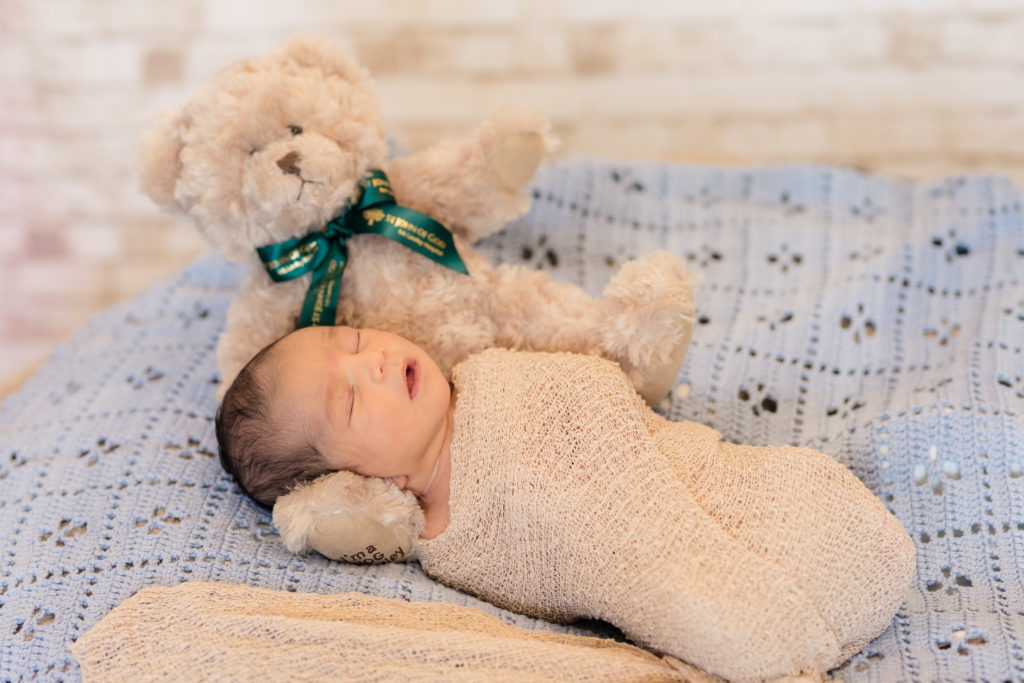 newborn photo with teddy